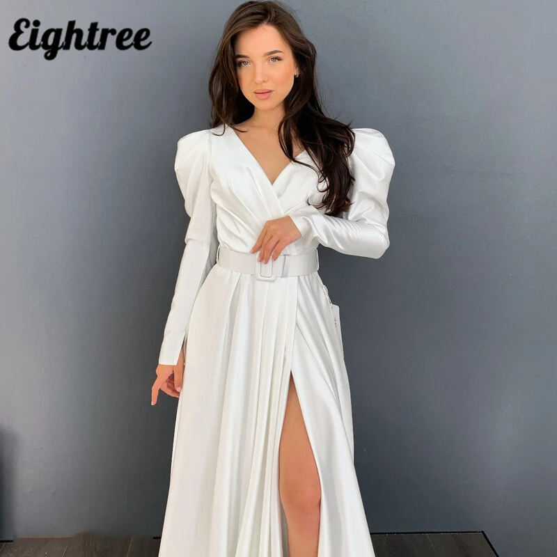 Eightree abiti da sposa Sexy 2022 abito da sposa a manica lunga con spacco alto in raso A-Line lunghezza del pavimento abiti da sera da sposa Plus Size