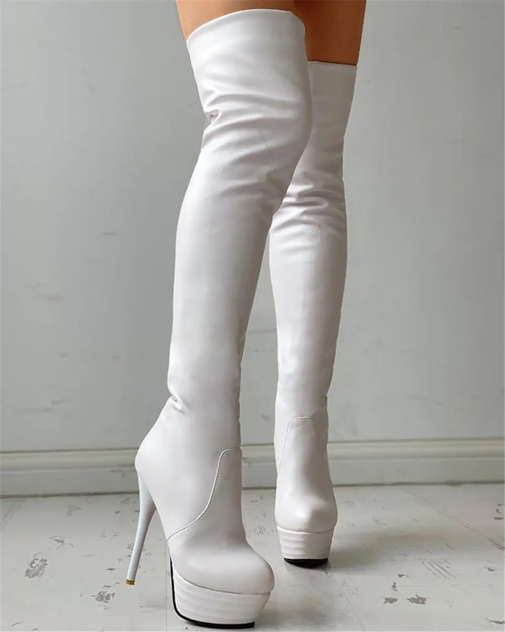 Plus Size 31-46 Ladies Sexy Extreme High Fetish Thin Heels Party Shoes Women Winter Add Fur Platform Thigh High Boots Woman