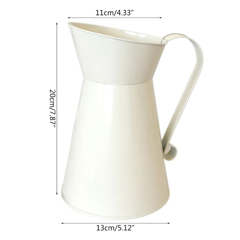 Vintage White Rustic Milk Jug Vase Home Decor Flower Gardening Coffee Pot Shaped Flower Pot with Handle Country W3JE