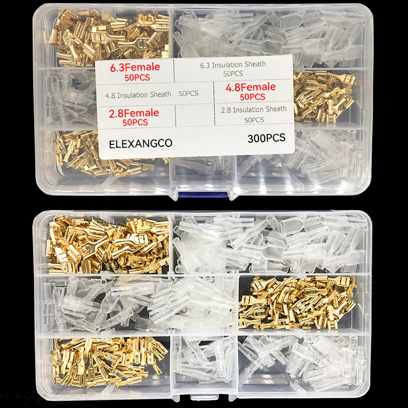 180/300/315 szt. 2,8 mm 4,8 mm 6,3 mm męskie i żeńskie złącze widełkowe i zestaw asortymentowy tulei izolacyjnej do głośnika samochodowego — zdjęcie 4