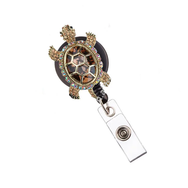 Multi Colored Crystal Rhinestone Gold Tone Sea Turtle Tortoise Rhinestone Retractable Badge Reel/ ID Badge Holder