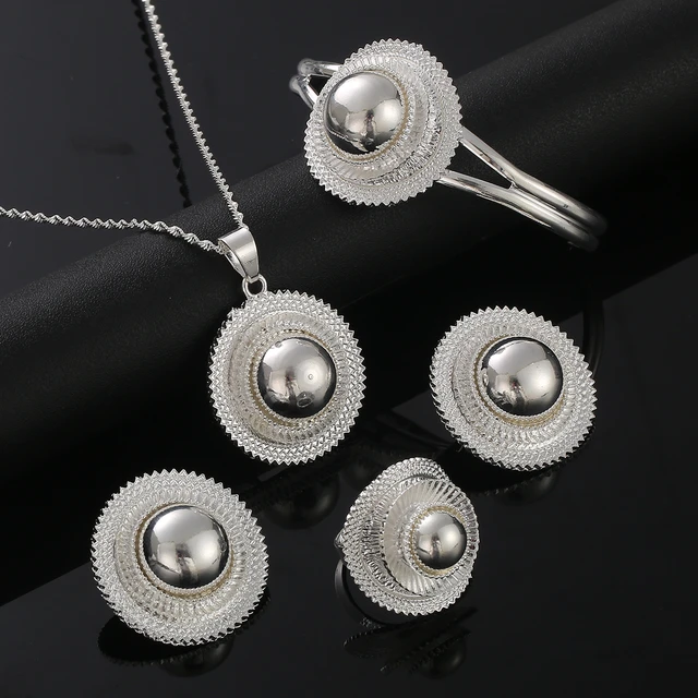 Ethiopian Silver Color Necklace Earrings Ring African Habesha Eritrea Wedding Jewelry Set AliExpress 36