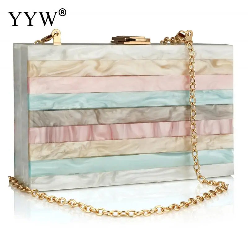 Multi-Colored Acrylic Striped Clutch Party Evening Bags Woman Shoulder Bags Marble Luxury Evening Bags Wedding Box Clutch Purse