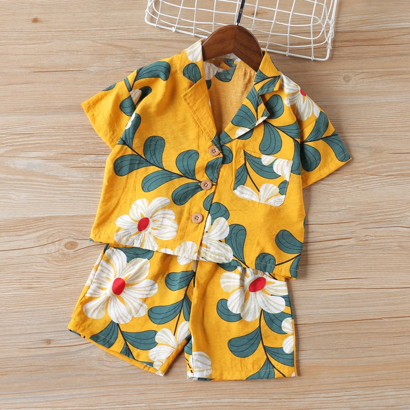 

Summer Clothes Shirt Top+Short 2Pcs Children Clothes Flower Clothes For Boy Holiday Style Kid Clothes Boy Set