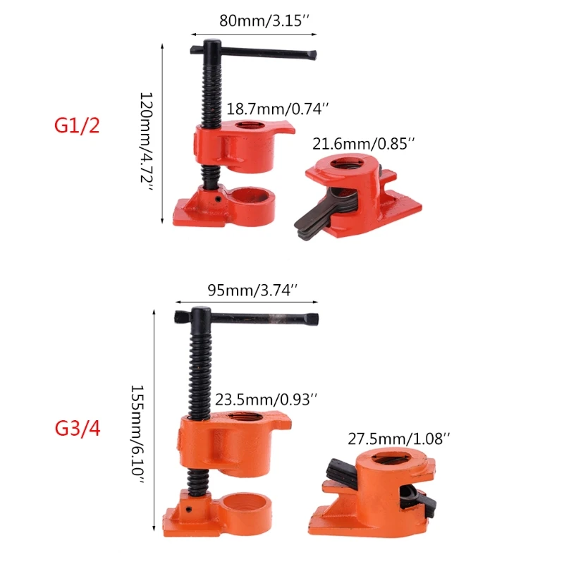 Professional Wood Gluing Pipe Clamp Set Heavy Duty PRO Woodworking Cast Iron 1/2-Inch 3/4-Inch Cabinets & Wooden Boxes