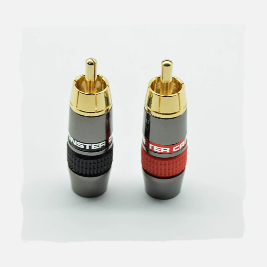 2PCS Red Black RCA Gold Plated Pure Copper Zinc Alloy Monster Banana Plug Connector Audio Power Speaker Plugs Connector