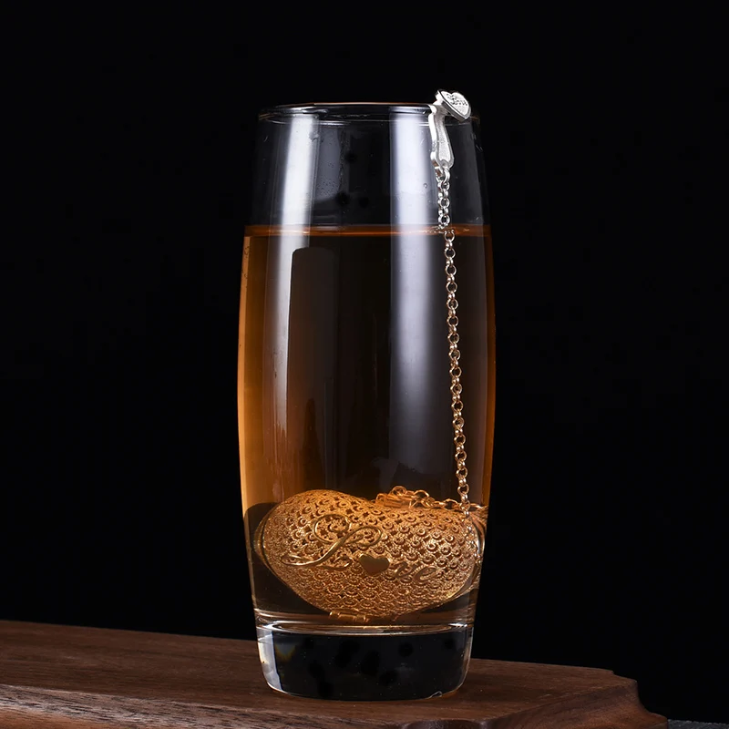 Handmade Heart-Shaped Sterling Silver 999 Tea Strainer Cute Love Creative Portable Small Tea Maker Bubble Gift