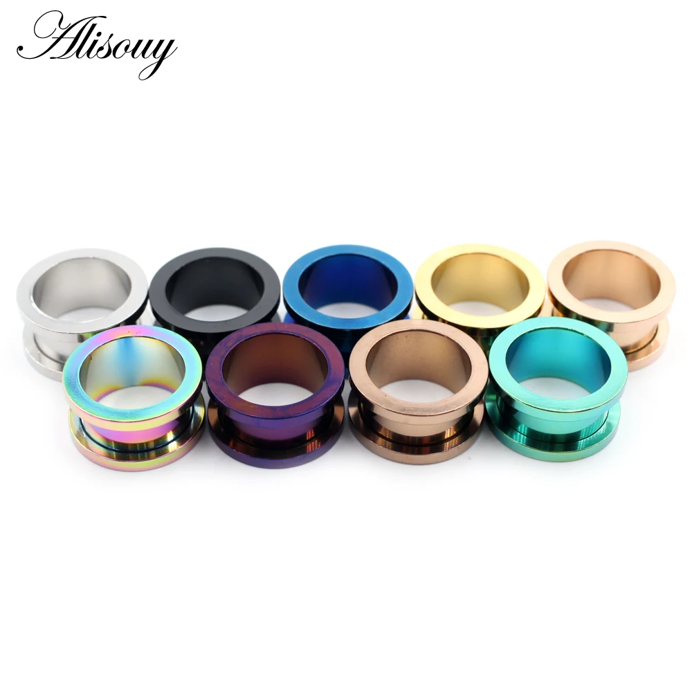 New 2pcs Colorful Anodized Stainless Steel Screw Fit Ear Flesh Tunnel Earring Plug Expander Body Jewelry Piercing Earlet Gauges