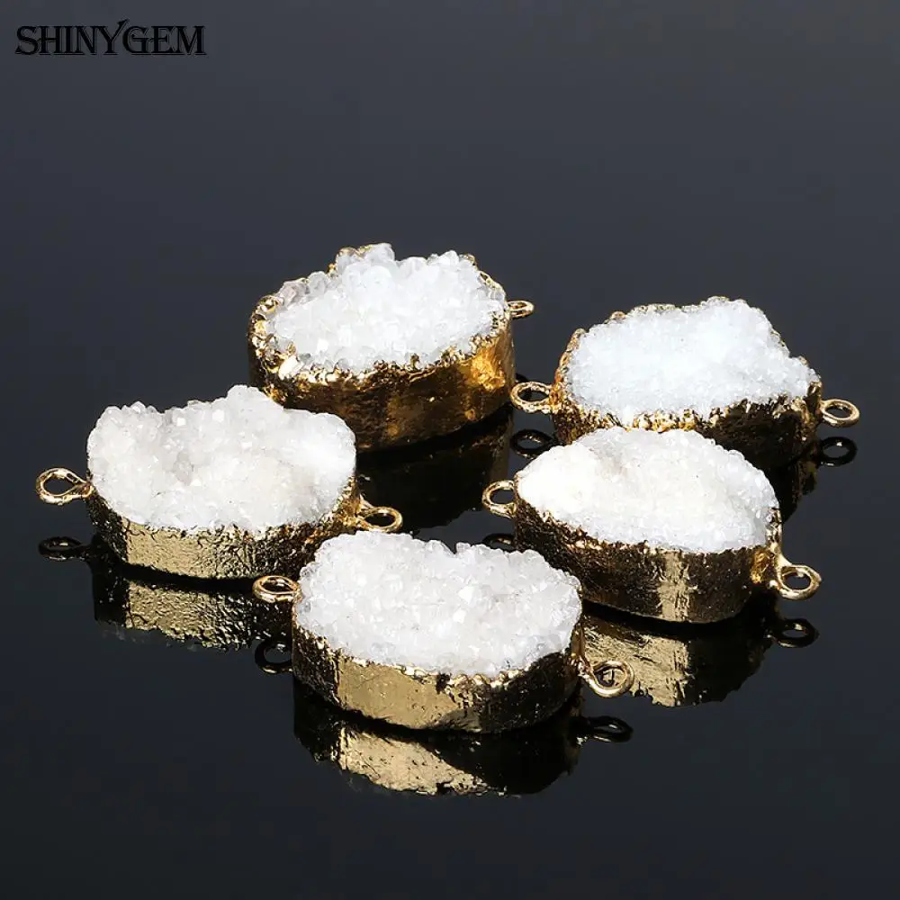 Irregular Bezel Natural Stone Pendant White Crystal Druzy Connector Double Bails Jewelry Fashion Necklaces for Women