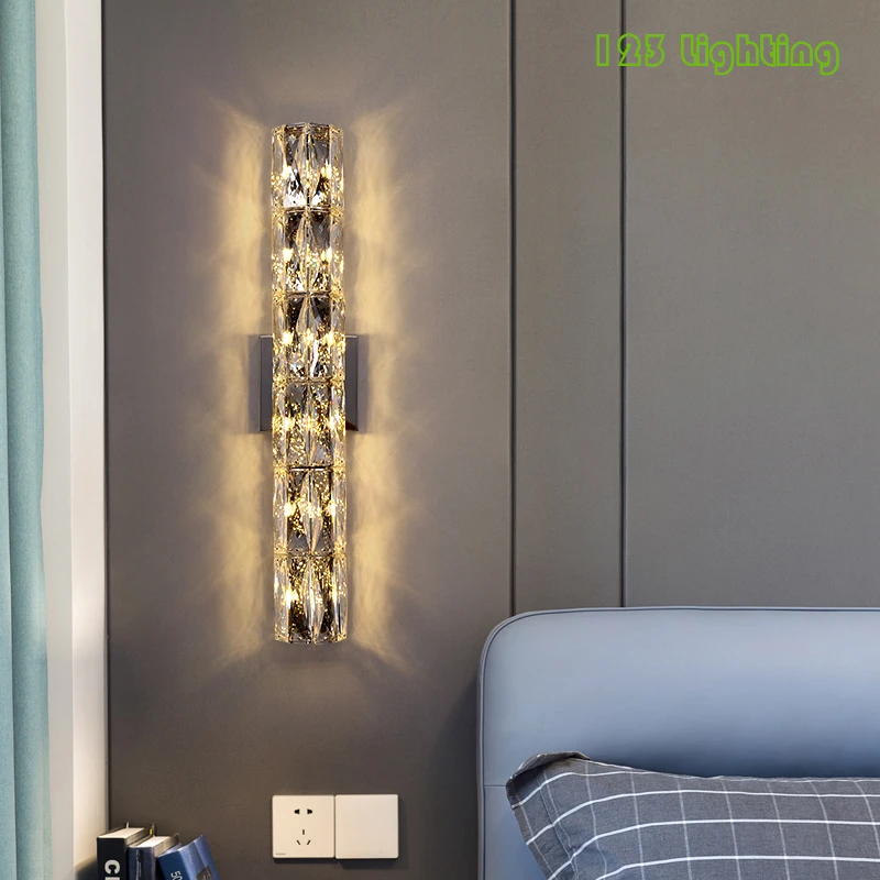 

Light Luxury LED Wall Lamp Crystal Gold Chrome Stainless steel Bedside Living room Aisle Wall Sconce Beautiful Lighting Fixture