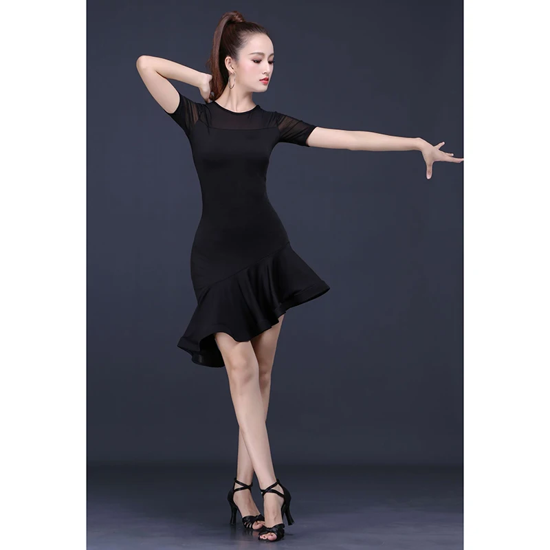 Latin Dance Skirt Woman Practice Dress 2024 Performance Latin Dance Skirt Woman Black Short Sleeve Ballroom Latin Dancewear