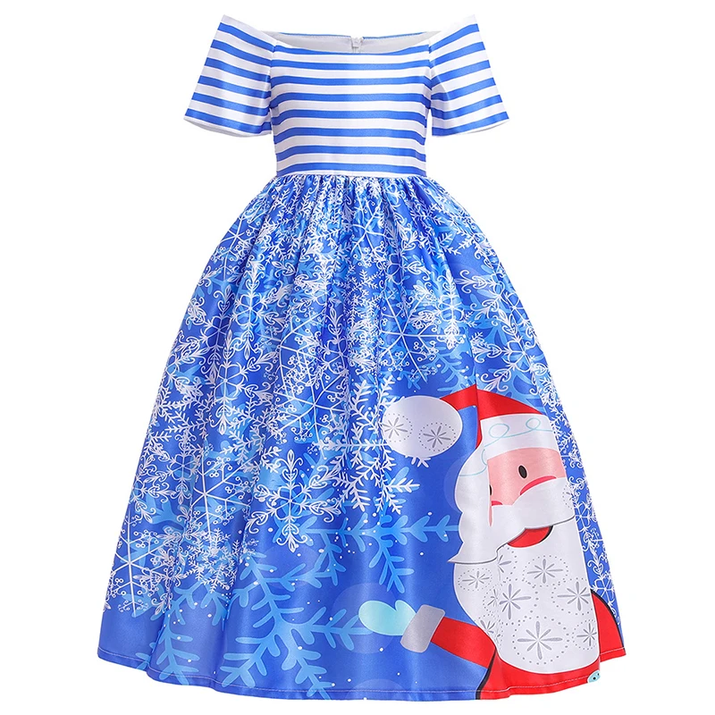 4 6 8 10 12 14 Years Teen Girls Christmas Party Princess Dresses For Girls Cute Cartoon Santa Claus Snowflake Dress Kids Clothes