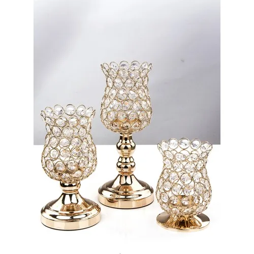 Mukko Home 3'Lü Crystal Gemstone Candlestick Candle Holder Gold