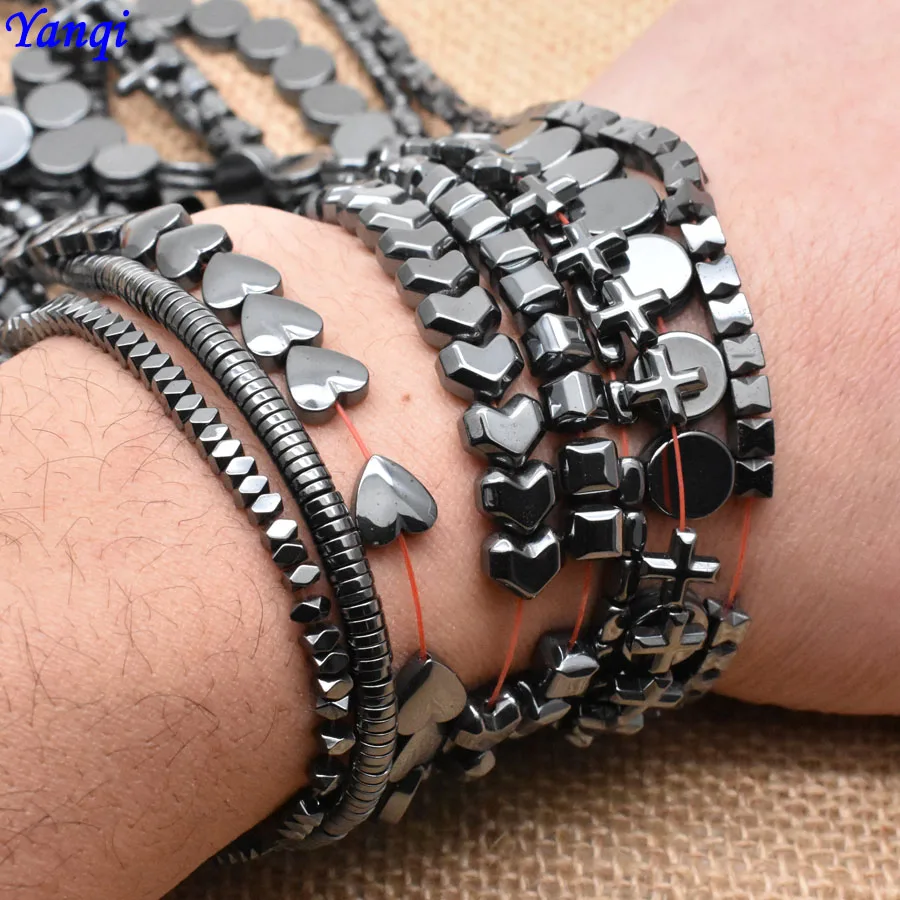 Natural Stone Heart Cross Buddha Square Black Hematite beads Loose Spacer beads For Jewelry Making DIY Bracelet Diverse Style