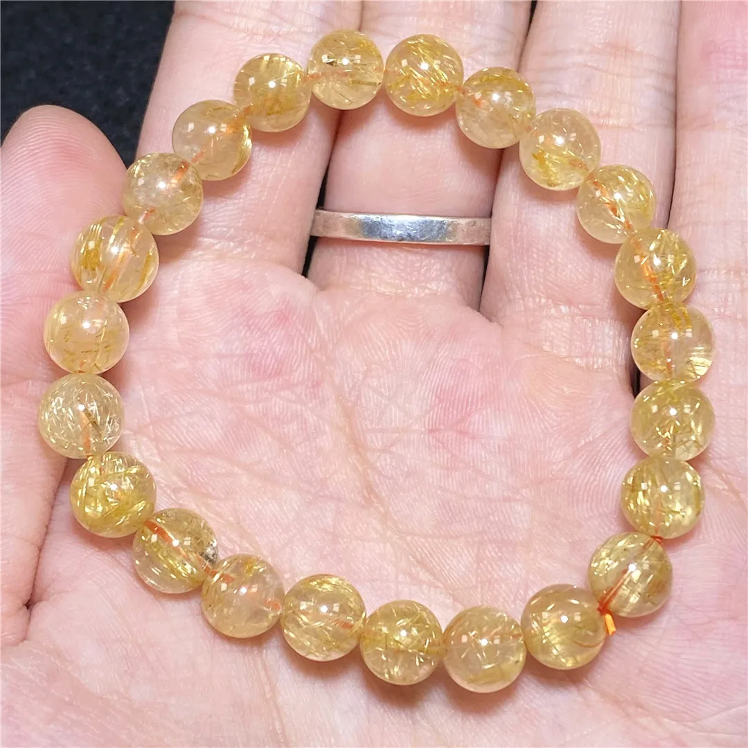 

Браслет Кварцевый рутилированный из натурального золота для женщин и мужчин, подарочные бусины с кристаллами, 7 мм, ювелирные изделия из драгоценных камней, нитки AAAAA