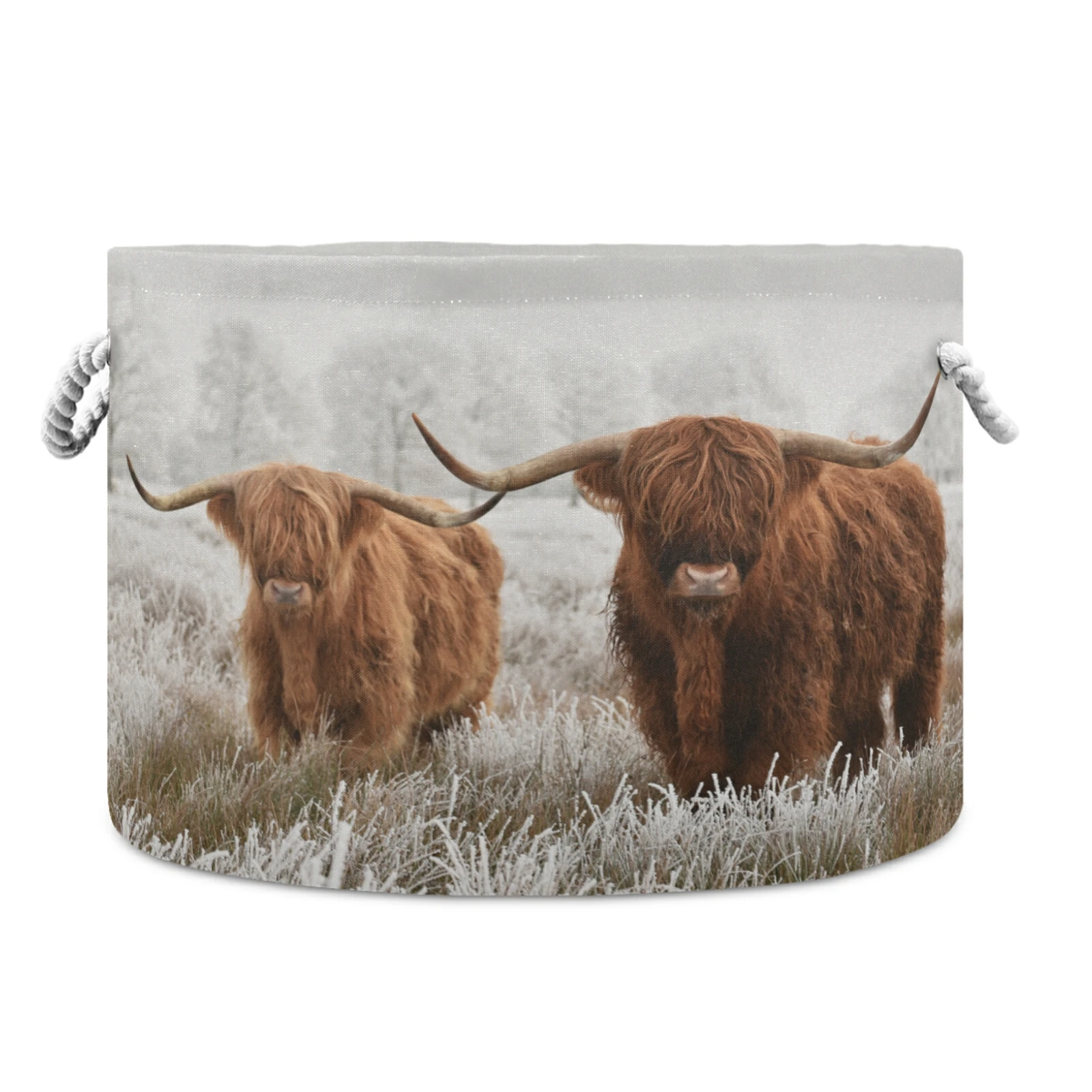 

Scottish Highland Cow Large Round Toy Storage Basket Cotton Rope Bucket Foldable Baby Laundry Basket Sundries Container Tool