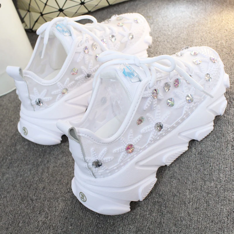 2021 Rhinestone Wedge Sneakers Women Trainers Dames Chunky  Platform  White  Casual Shoes Woman chaussures femme