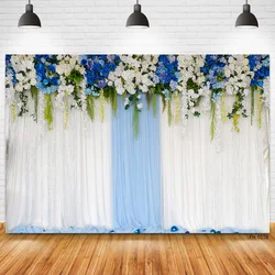 White Blue Curtain Rose Flower Decoration Backdrop Wedding Party Photocall Background Bridal Shower Photography For Photo Studio