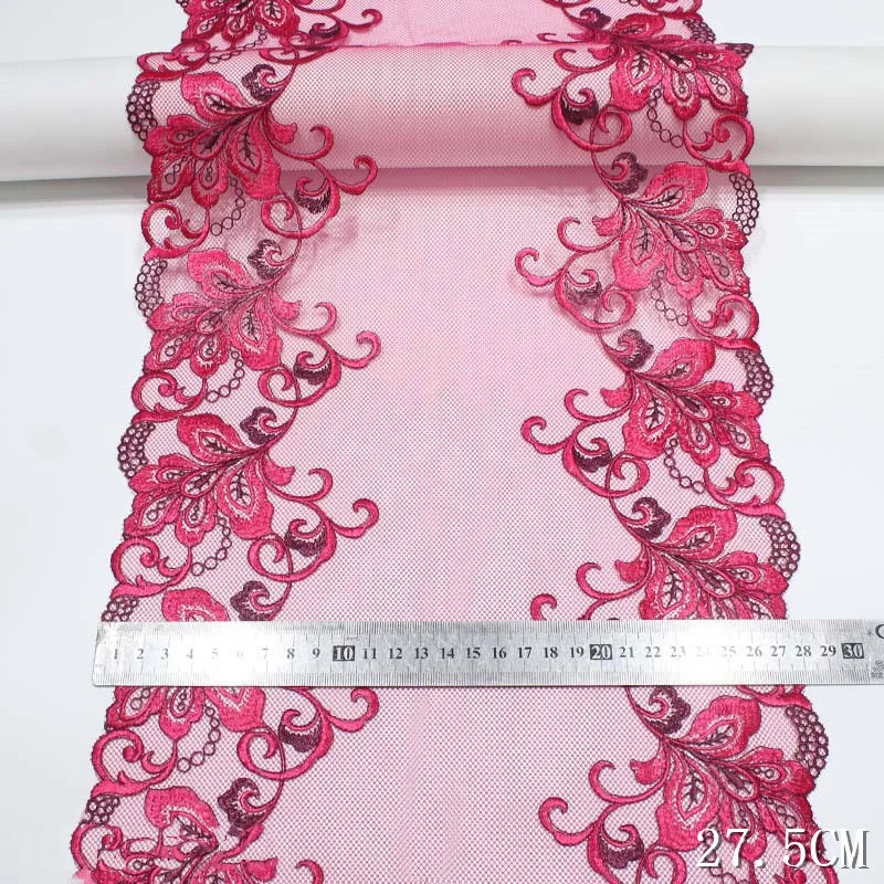 12Yards Exquisite Lace Trim Rose Red Mesh Fabric Embroidered Lace Trims DIY Decorative Accessories Fabrics for Bra Underwear