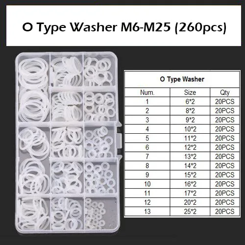 

WHUZF 260pcs White Nylon Washer Plastic Washer Ring Fastener M6/M7/M8/M9--M25 Assortment kit O Ring Sicilone Gasket Washer