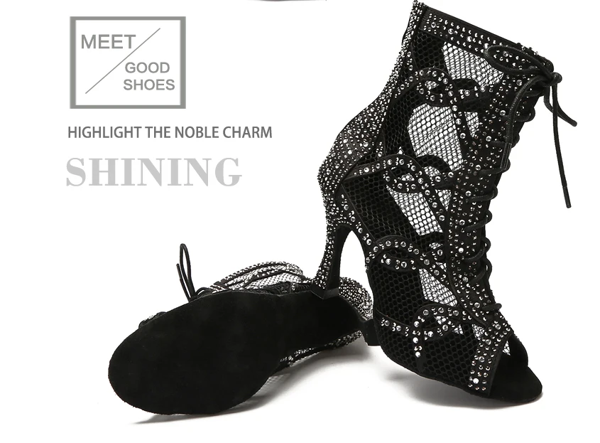 CINMIDY Tanzstiefel Bauchtanz-/Pole-Dance-Schuhe Damen Latein-Tanzschuhe Atmungsaktive Mesh-High-Heels Ballsaal-Tanzschuhe – Detail 4