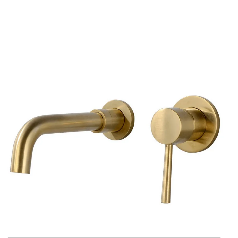 

FREE SHIP Solid Brass Wall-Mounted Mixer Tap Lavatory Sink Faucet Single Handle brushed gold