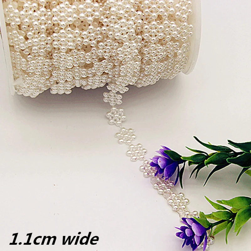 Plastic Imitation Pearl Bead Chain Lace Ribbon DIY Headdress Hat Bracelet Necklace Anklet Making Pet Bib Bag Beaded Barcode