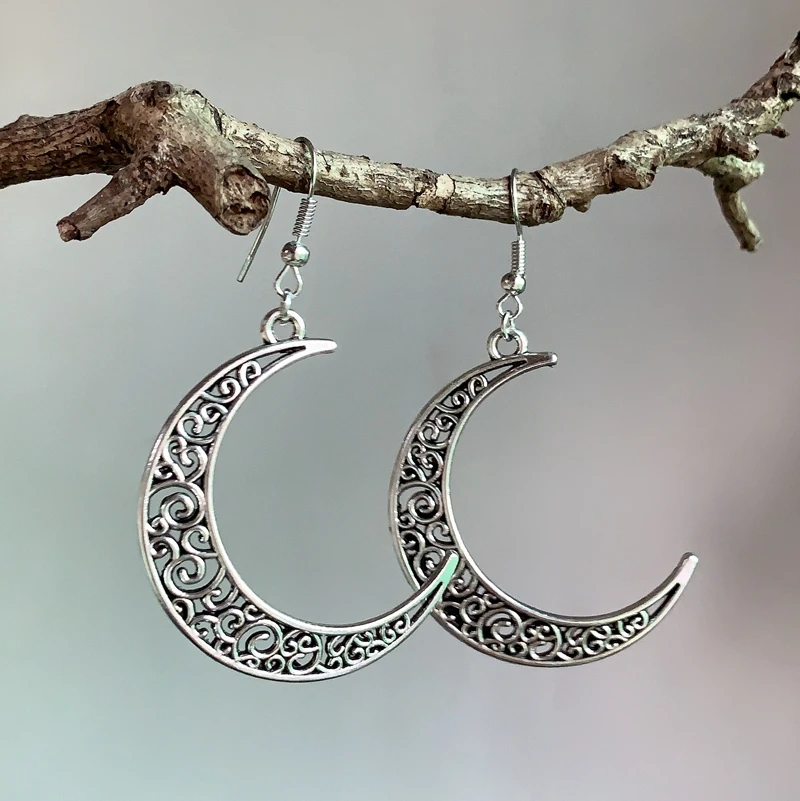 Crescent earrings mysterious gothic jewelry moon witch celtic pagan viken moon god moon phase witch goddess fashion woman gift