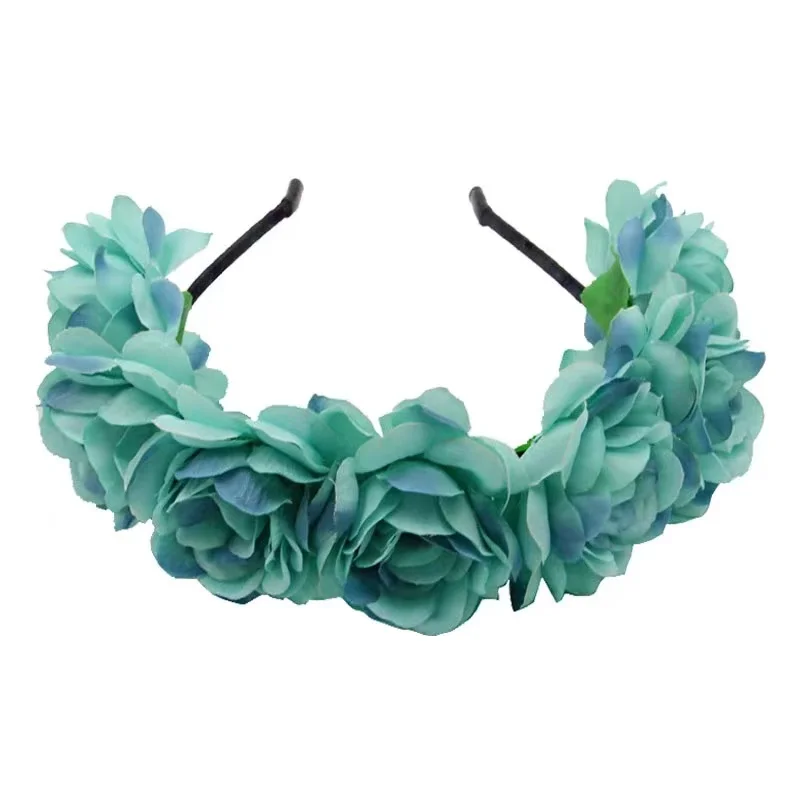 red blue bride flower crown wedding bridal girl rose flower headband headpiece hair band women artificial wreaths garland