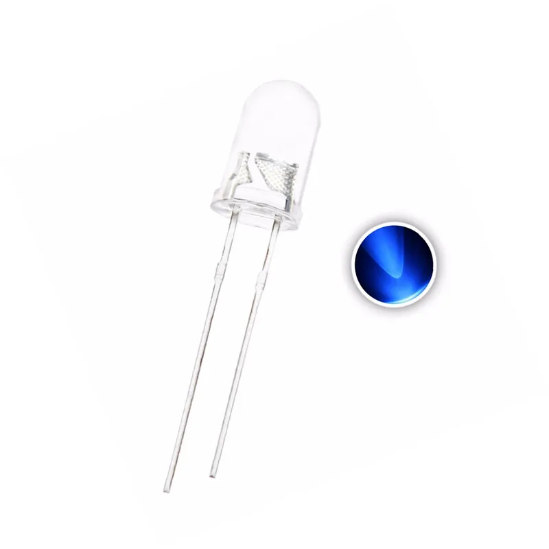 100PCS 5MM Blue LED DIP-2 Round Head Water Clear 20mA Ultra Bright 2PINS Lamp Light Beads