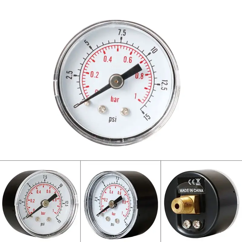 Pressure Gauge 40mm 1/8 BSPT Rear Back 15 30 60 160 200 300 PSI & Bar for Air Gas Wate Fuel