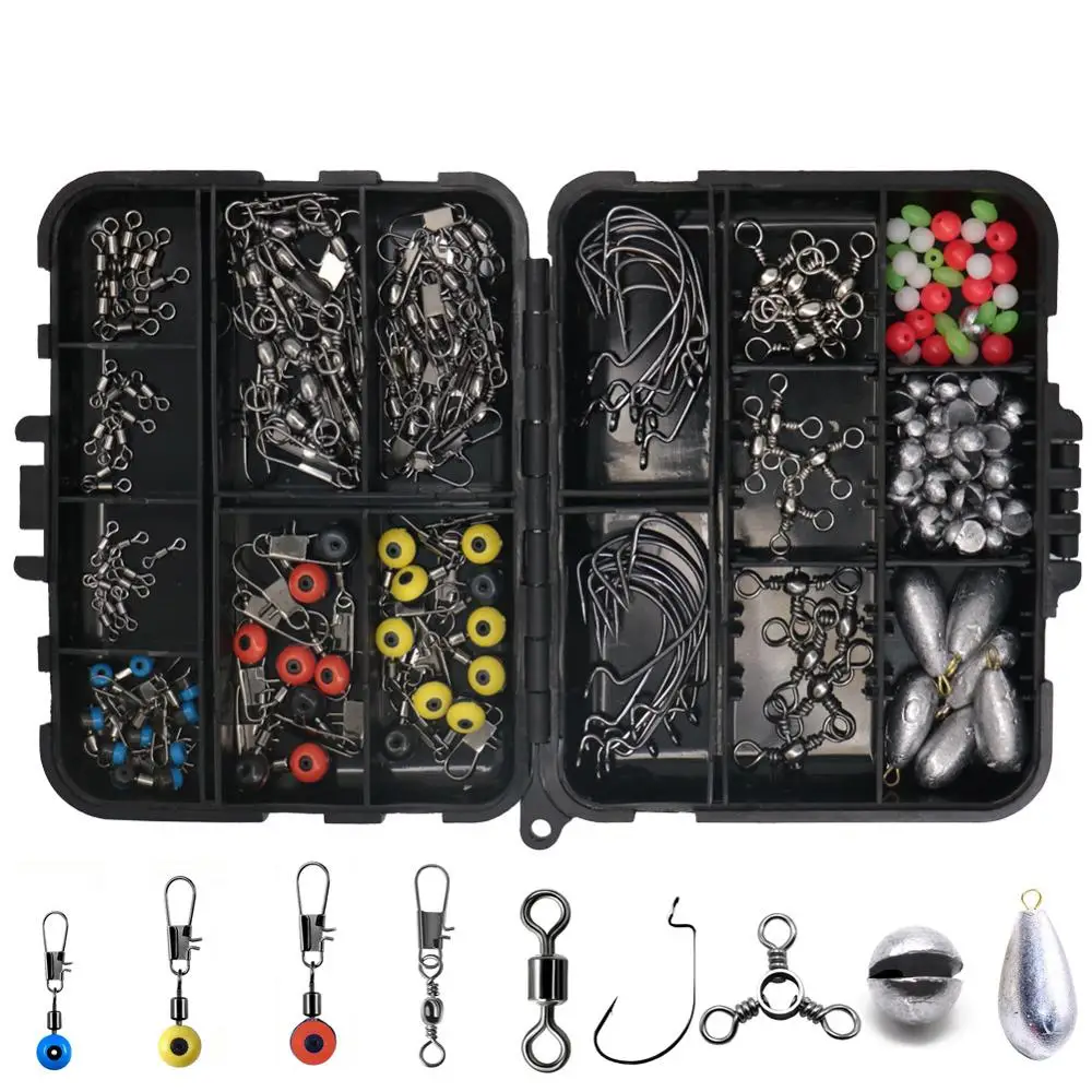 

210pcs Fishing Accessories Kit Set With Fishing Tackle Box Including Fishing Sinker Weight Fish Swivels Snaps Jig Hook Lure Lead