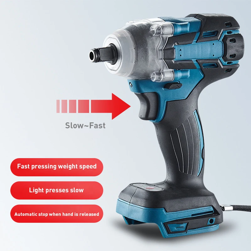 Brushless Cordless Electric Impact Wrench Rechargeable 1/2 inch Wrench Power Tools LED light Adapt to Makita 18V Battery FOCSE