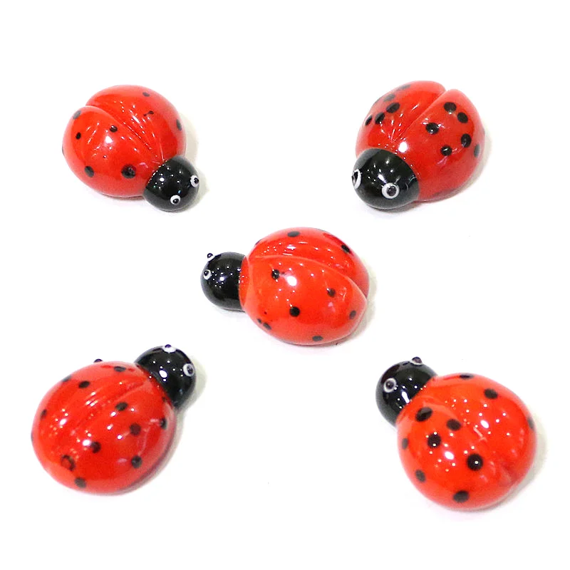 5Pcs Cute Ladybug Mini Figurines Glass Craft Ornaments Tiny Insects Animals Fairy Garden Decor Supplies Ladybird Small Statues