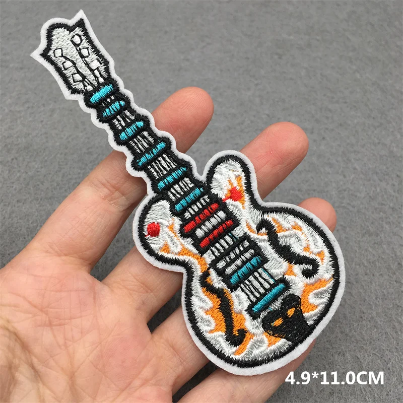 Flame Guitar Rock Embroidered Patches on Clothes Music Disco Headset DJ Punk Stripes Iron on Patches for Clothing Diy Appliques