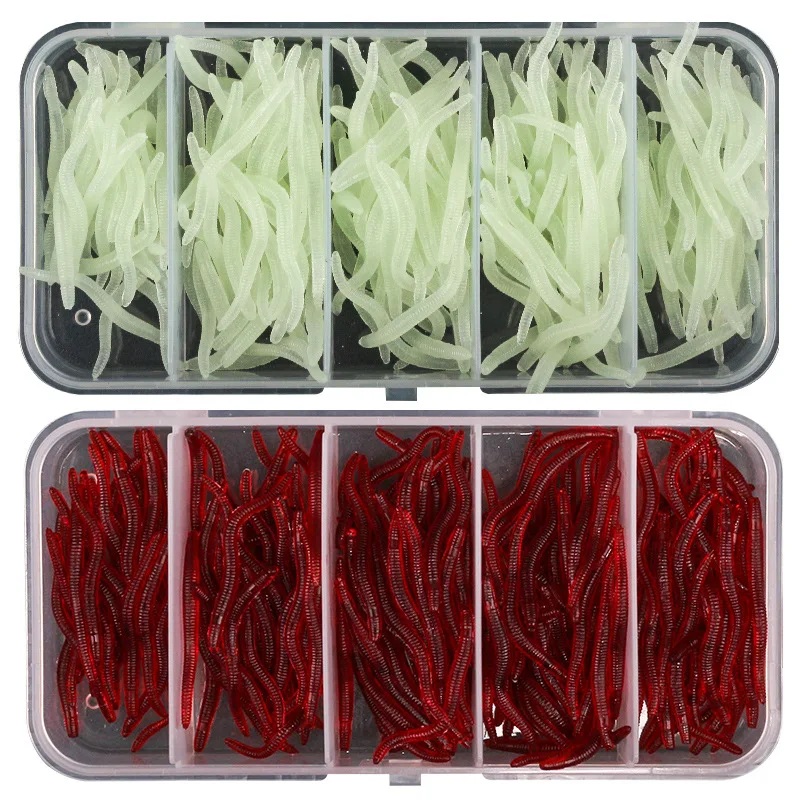 3.5cm Small Sea Earthworm Fishing Soft Lures Set 200pcs/Box Luminous Color Red Bait Factory Wholesale