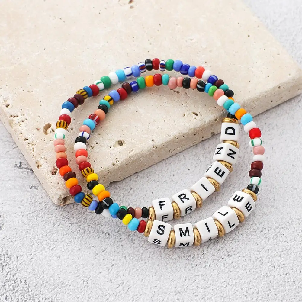 DIY Supply-One Fashion Jewelry Bracelet with Czech Glass and Plastic Letter Beads with Elastic Cord - 54mm (BE178)