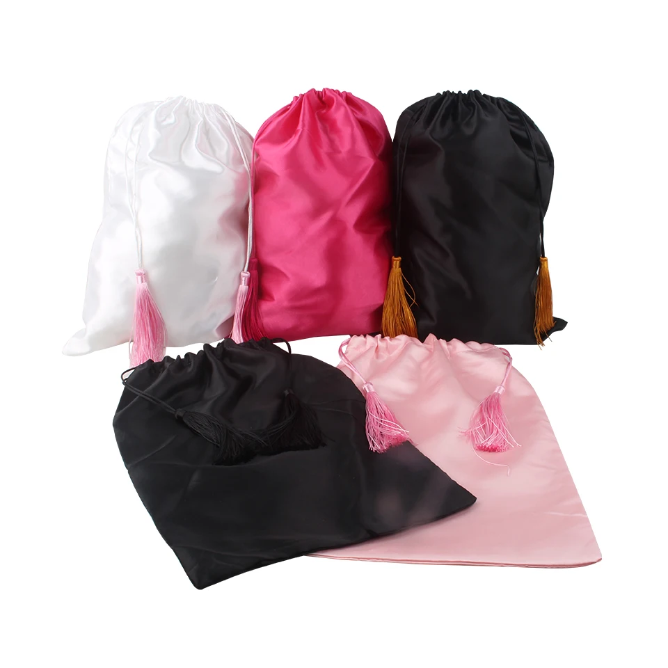 

11X15.7inch Top grade satin silk wig storage bag with tassel