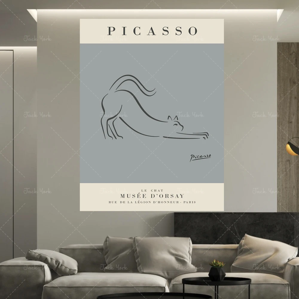 Picasso cat exhibition modern wall art prints line