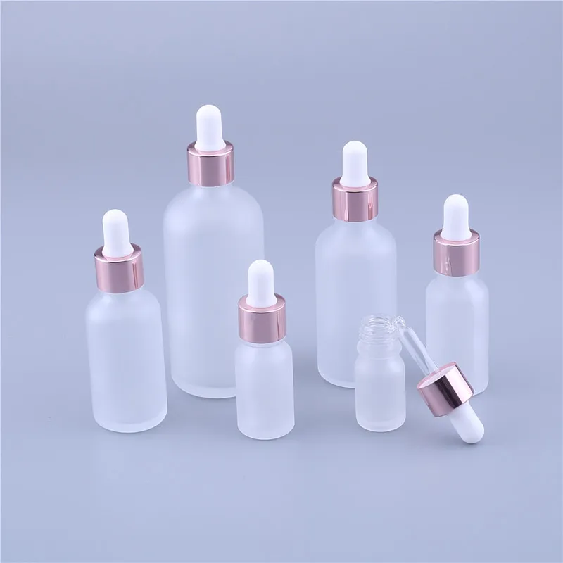 5ml 10ml 15ml 20ml 30ml 50ml 100ml Glass Frosted Essential Oil Bottle With Rose Cap Dropper