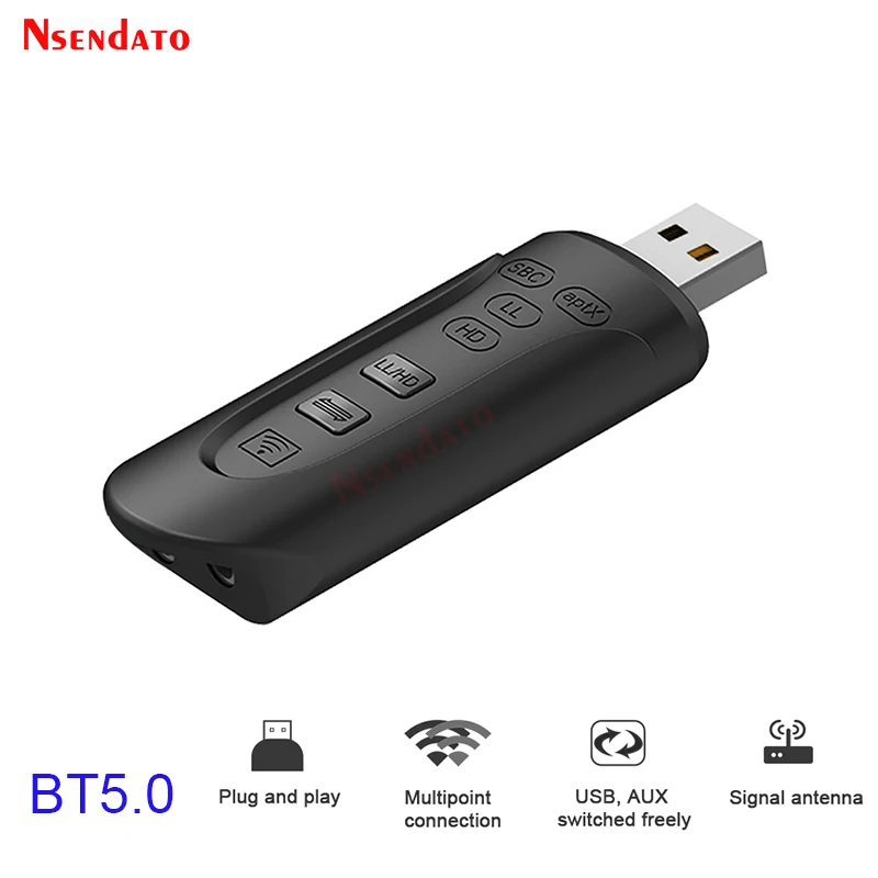 Wireele-adaptador inalámbrico BT 5,0 para TV, PC y PS4, transmisor de Audio de 3,5mm con conector AUX, apt-x, AptX de baja latencia