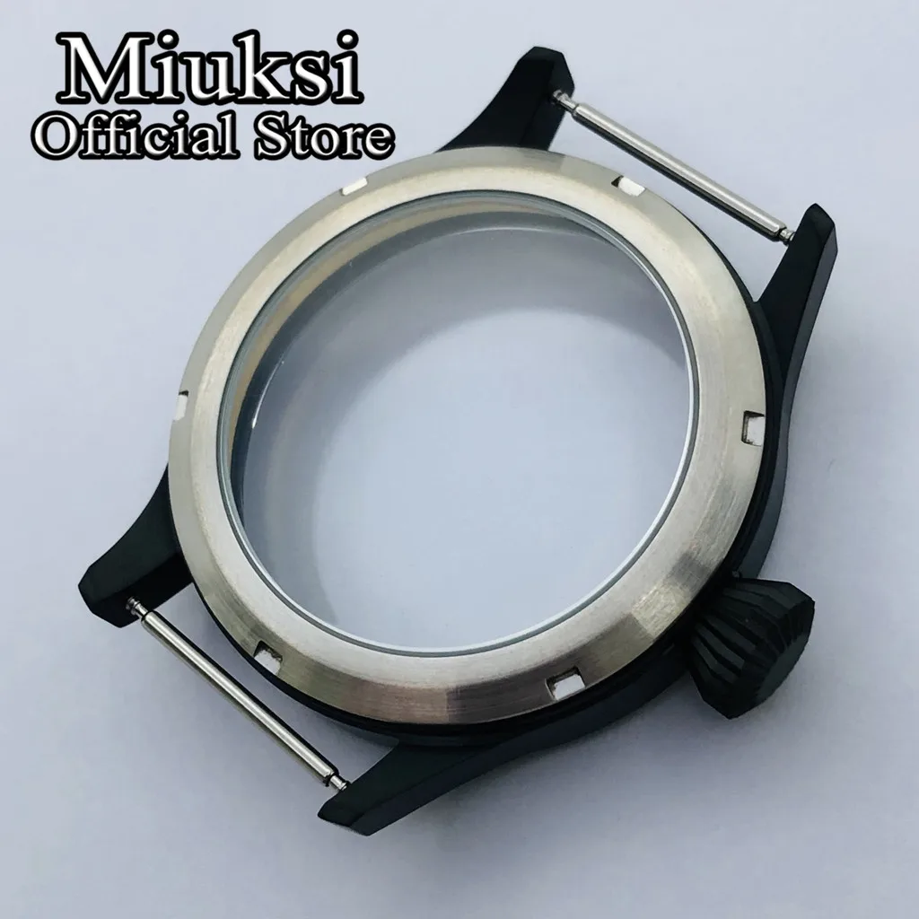 Miuksi 43mm black PVD stainless steel watch case sapphire glass fit ETA6497 6498 Seagull ST3600 ST3620 ST36 series movement