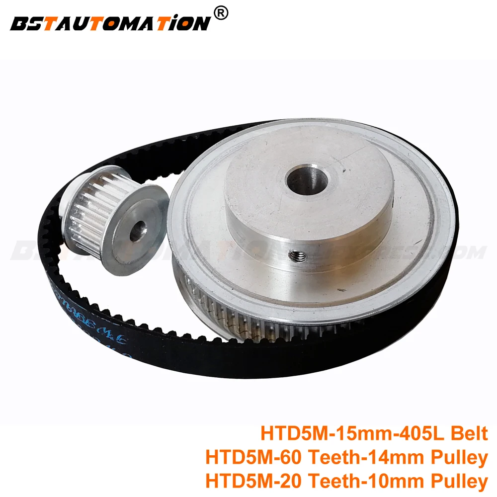 HTD 5M 60teeth 20teeth Timing Pulley 14mm * 10mm Reduction 3:1 / 1:3 405mm Close Belt 15mm Width for 3D Printer