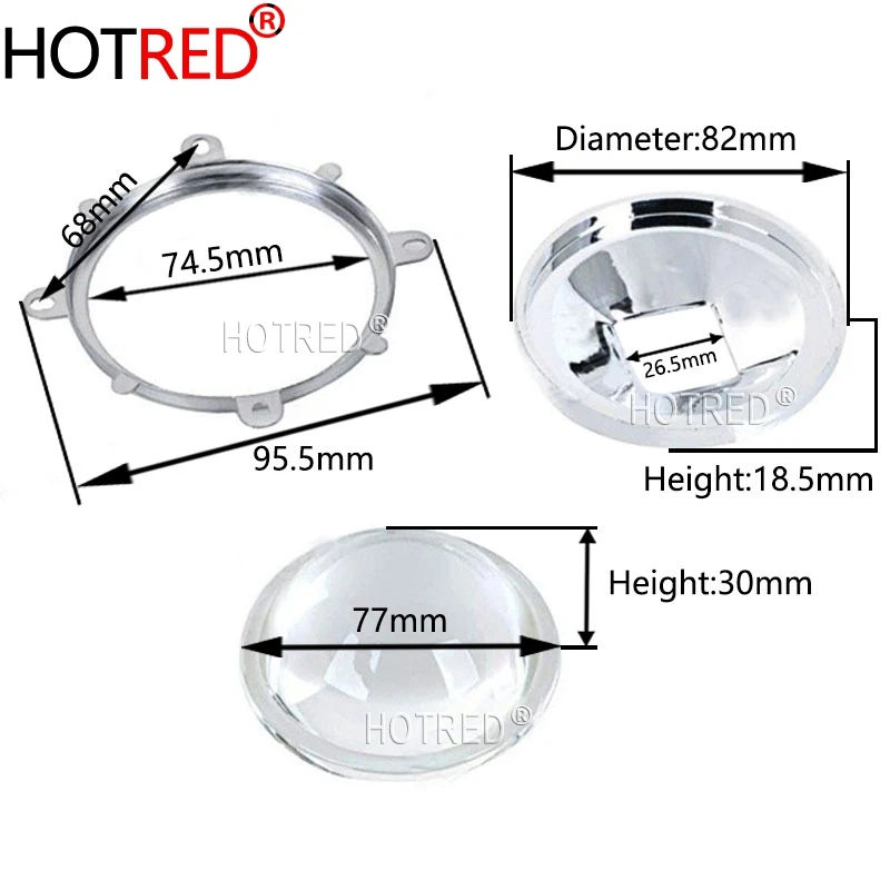 1Set 77mm 78mm LED Optical glass  Lens Reflector+ 82mm Reflector Collimator + Fixed Bracket for 50W -200W High Power LED Chips