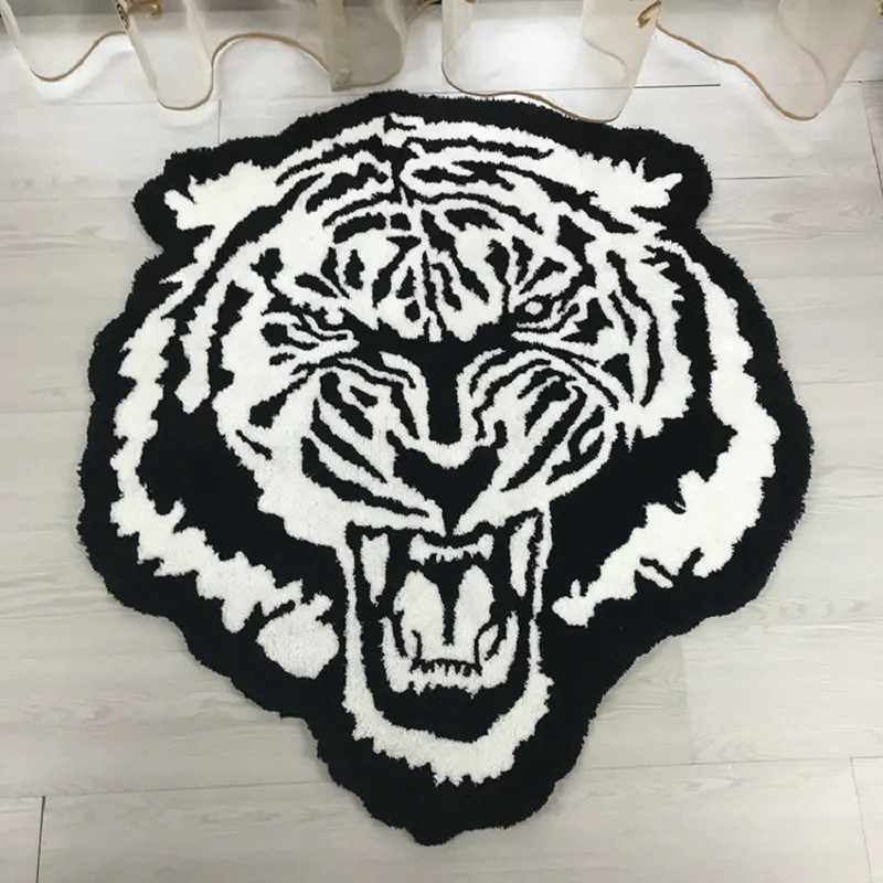 

Tufted Plush Tiger Head Rugs Art Flocking Carpet Non-slip Absorbent Bath Toilet Door Mat Home Living Room Decor Rug 100x90cm