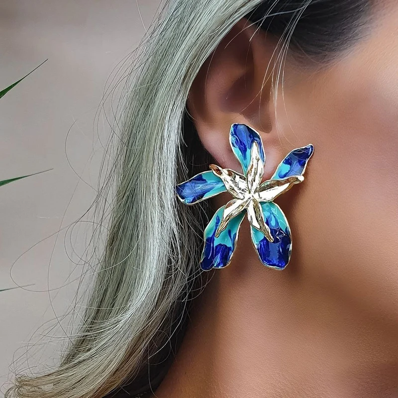 Tocona Pretty Big Flowers Stud Earrings for Women New Trendy Colorful Alloy Metal Statement Earrings Jewelry Pendientes 17954