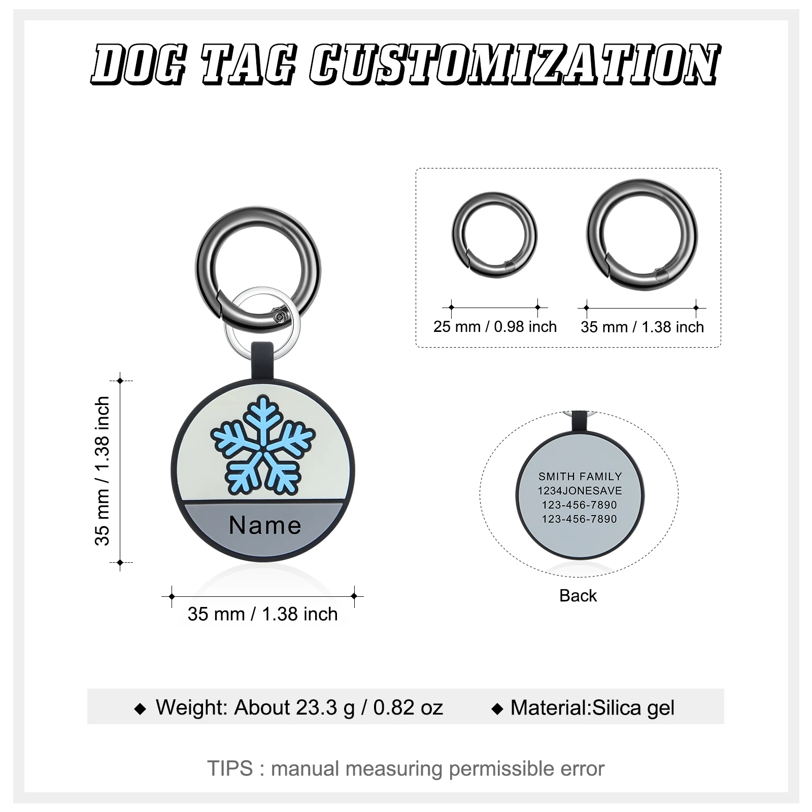 Pet Cat Dog ID Tag Round Pendant Keyring Silicone Double Side Custom Name Anti-lost Pets Accessories