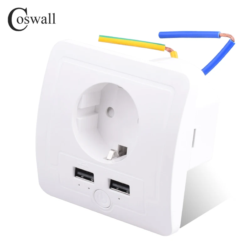 Coswall Zigbee 3.0 Tuya Wall EU Socket 2 USB Charging Port Independent Control Timer Switch Programmable With Alexa Google Home