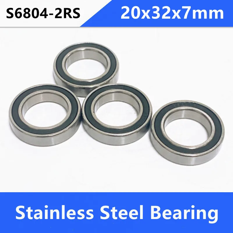 10pcs/lot ABEC-5 S6804-2RS S6804RS Bearing Stainless Steel 20x32x7 mm Deep Groove Ball Bearing 20*32*7mm 6804-2RS 6804RS