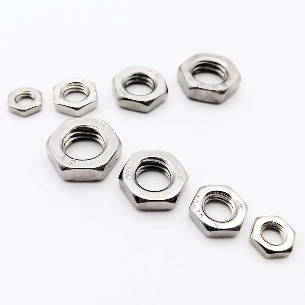 2/25pcs M2 M2.5 M3 M4 M5 M6 M8 M10 M12 M14 M16 304 A2-70 Stainless Steel Flat Hex Hexagon Thin Nut Jam Nut DIN439 GB6172